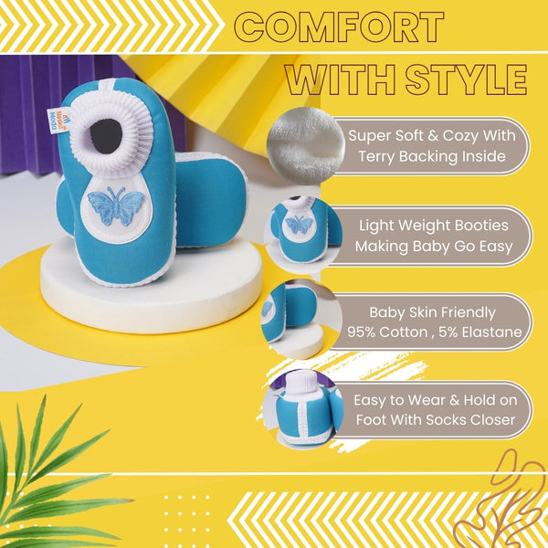 6 To 12 Months Baby Boys & Girls Soft Cotton Pre-Walker Butterfly Booties (Sky Blue)-BT2294