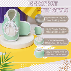 6 To 12 Months Baby Boys & Baby Girls Cute Soft Cotton Pre-Walker Lace Booties (Green)-BT89