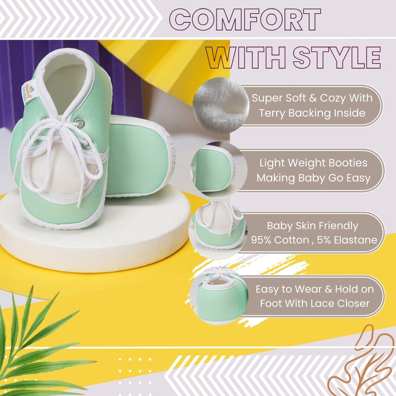 6 To 12 Months Baby Boys & Baby Girls Cute Soft Cotton Pre-Walker Lace Booties (Green)-BT89