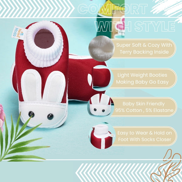 6 To 12 Months Baby Boys & Girls Cotton Pre-Walker Rabbit Face Booties (Maroon)-BT82
