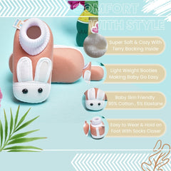 6 To 12 Months Baby Boys & Girls Cotton Pre-Walker Rabbit Face Booties (Light Pink)-BT2298