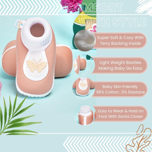6 To 12 Months Baby Boys & Girls Soft Cotton Pre-Walker Butterfly Booties (Light Pink)-BT2293