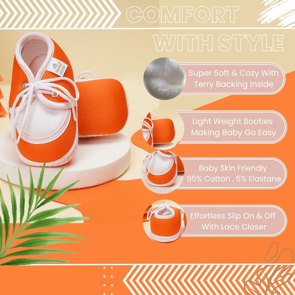 6 To 12 Months Baby Boys & Girls Soft Cotton Pre-Walker Lace Booties (White, Orange)-SK136