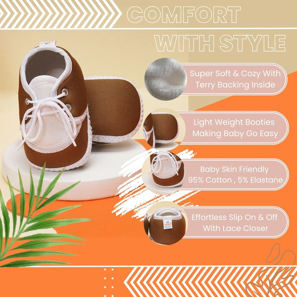 6 To 12 Months Baby Boys & Baby Girls Cotton Lace-up Solid Booties (Brown)-BT2160