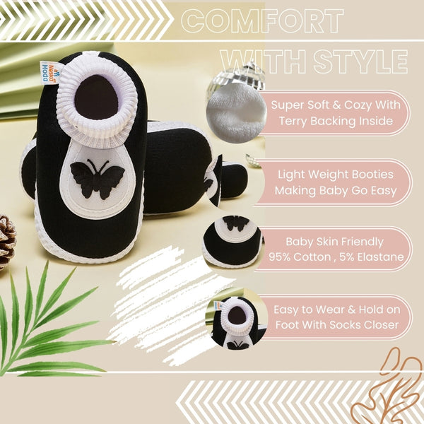 6 To 12 Months Baby Girls & Baby Boys Soft Cotton Cute Butterfly Booties (Black)-SK126