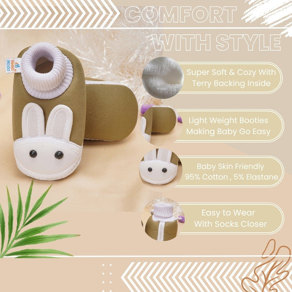 6 To 12 Months Baby Boys & Girls Cotton Pre-Walker Rabbit Face Booties (Mehendi Green)-BT2153