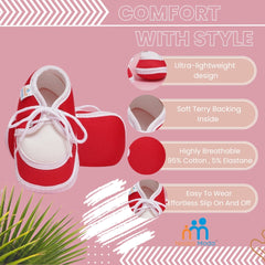 6 To 12 Months Baby Boys & Girls Cute Soft Cotton Pre-Walker Lace Booties (Red, White)-SK135