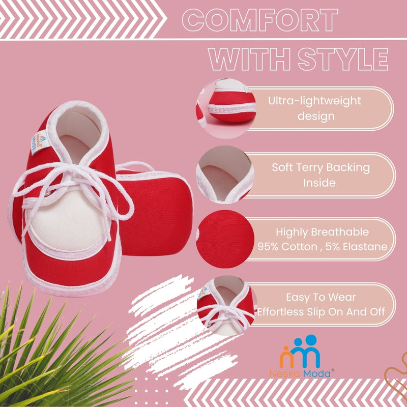 6 To 12 Months Baby Boys & Girls Cute Soft Cotton Pre-Walker Lace Booties (Red, White)-SK135
