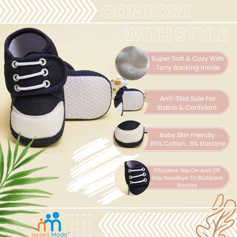 0 To 12 Months Baby Cotton Denim Booties
