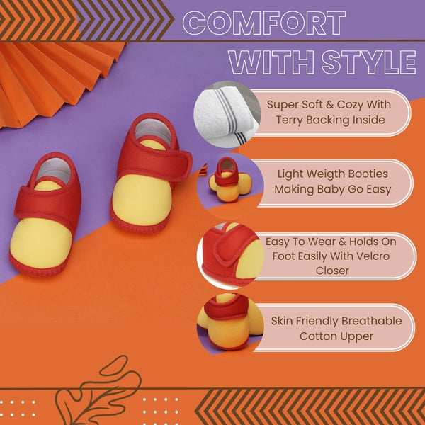 6 To 12 Months Baby Boys & Baby Girls Cute Soft Cotton Pre-Walker Sports Booties (Yellow,Red)-BT4435