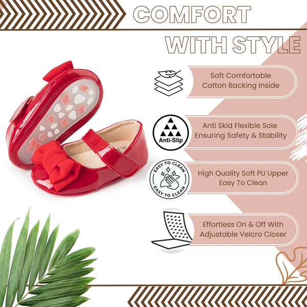 6 To 12 Months Newborn Baby Girls Belly Shoe Anti-Slip Sandal Booties (Red)-BT4601
