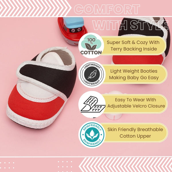 6 To 12 Months Baby Boys & Baby Girls Cute Soft Cotton Pre-Walker Sports Booties (Red)-BT4708