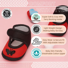 6 To 12 Months Baby Girls & Baby Boys Soft Cotton Cute Butterfly Booties (Red)-BT4718