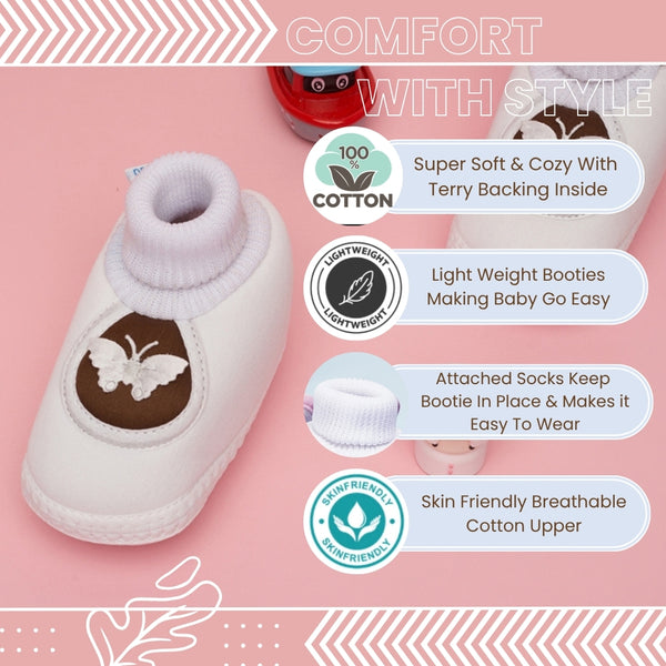 6 To 12 Months Baby Girls & Baby Boys Soft Cotton Cute Butterfly Booties (Brown)-BT4736