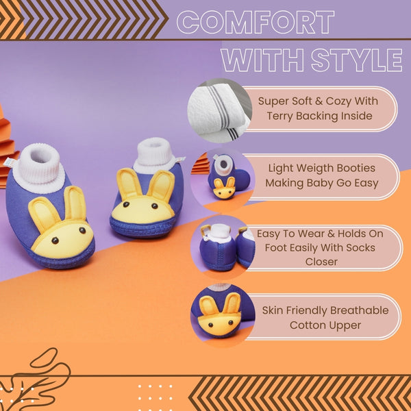 6 To 12 Months Baby Boys & Baby Girls Cute Soft Cotton Pre-Walker Rabbit Face Booties (Blue,Yellow)-BT4426
