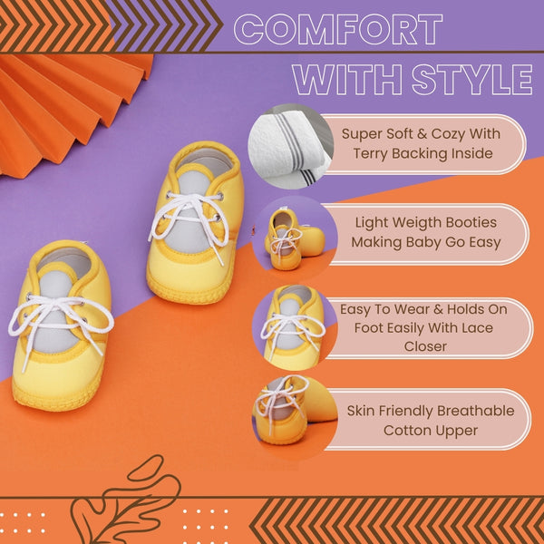 6 To 12 Months Baby Boys & Baby Girls Cute Soft Cotton Pre-Walker Lace Booties (Yellow,Grey)-BT4430