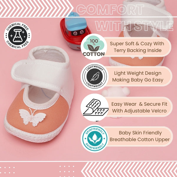 6 To 12 Months Baby Girls & Baby Boys Soft Cotton Cute Butterfly Booties (Light Pink)-BT4714