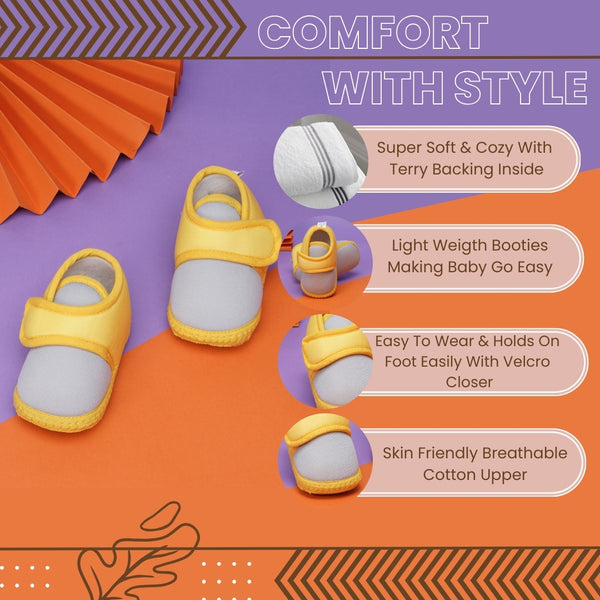 6 To 12 Months Baby Boys & Baby Girls Cute Soft Cotton Pre-Walker Sports Booties (Grey,Yellow)-BT4436