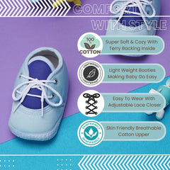 6 To 12 Months Baby Boys & Baby Girls Cute Soft Cotton Pre-Walker Lace Booties (Sky Blue)