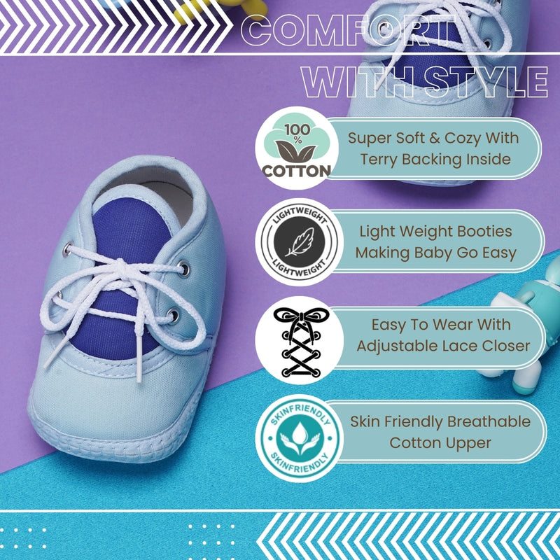 6 To 12 Months Baby Boys & Baby Girls Cute Soft Cotton Pre-Walker Lace Booties (Sky Blue)
