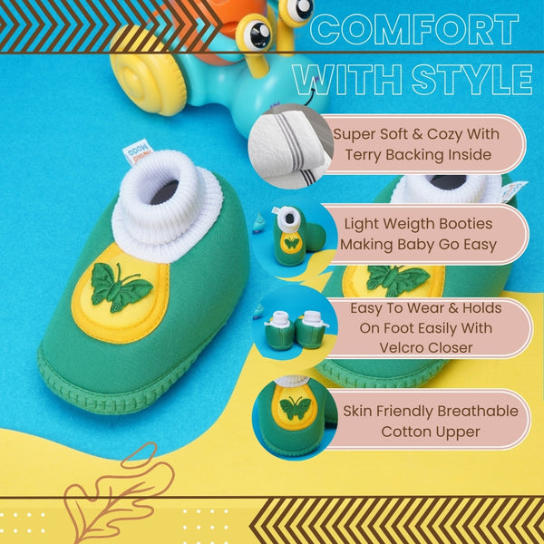 6 To 12 Months Baby Girls & Baby Boys Soft Cotton Cute Butterfly Booties (Green)-BT4444