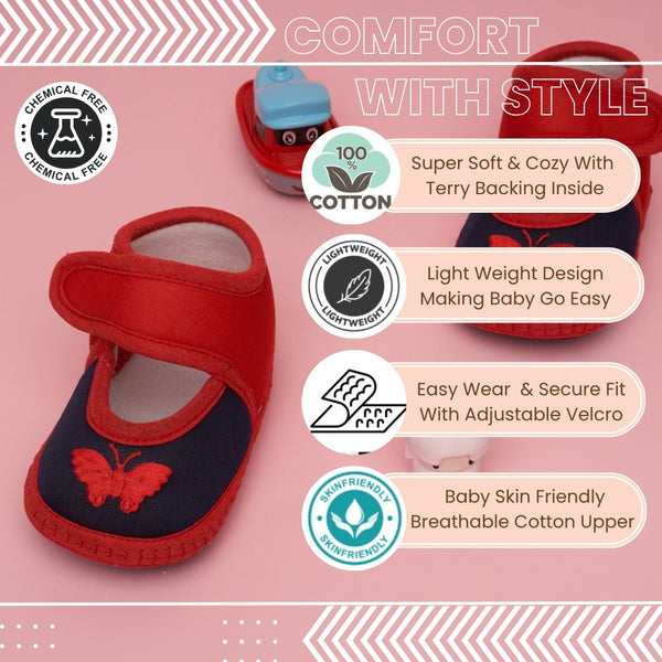 6 To 12 Months Baby Girls & Baby Boys Soft Cotton Cute Butterfly Booties (Red,Navy Blue)-BT4719