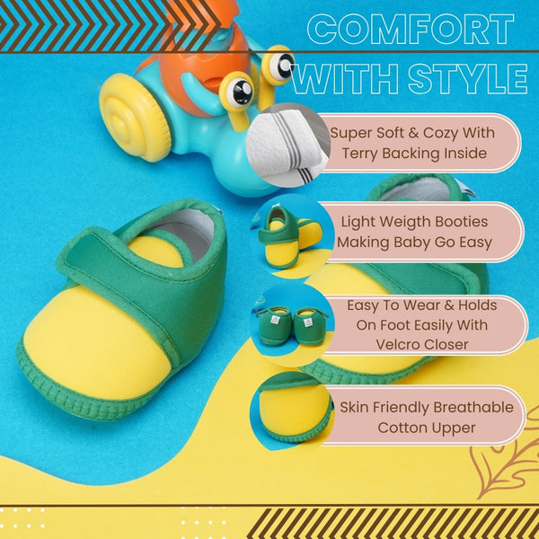 6 To 12 Months Baby Boys & Baby Girls Cute Soft Cotton Pre-Walker Sports Booties (Green,Yellow)-BT4437