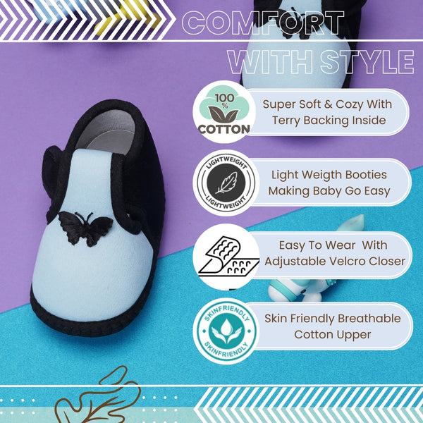 6 To 12 Months Baby Girls & Baby Boys Soft Cotton Cute Butterfly Booties (Blue,Black)