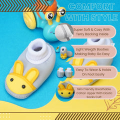 6 To 12 Months Baby Boys & Baby Girls Cute Soft Cotton Pre-Walker Rabbit Face Booties (Grey,Yellow)-BT4423