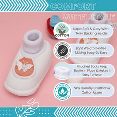 6 To 12 Months Baby Girls & Baby Boys Soft Cotton Cute Butterfly Booties (Pink)-BT4735