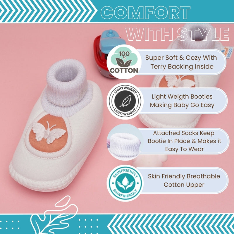 6 To 12 Months Baby Girls & Baby Boys Soft Cotton Cute Butterfly Booties (Pink)-BT4735