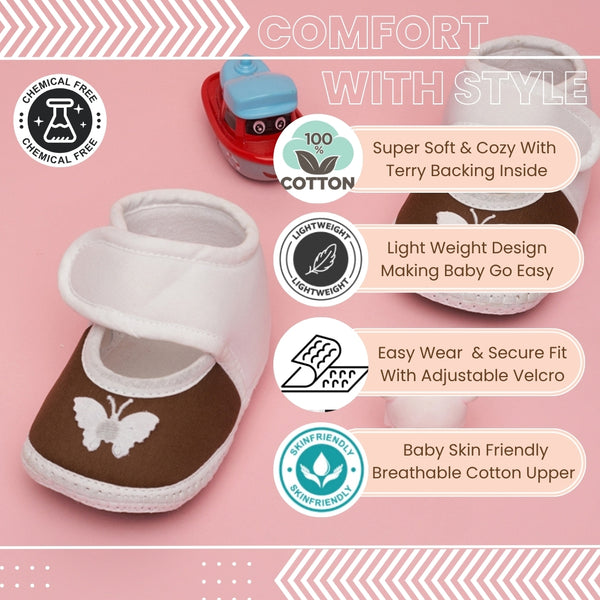6 To 12 Months Baby Girls & Baby Boys Soft Cotton Cute Butterfly Booties (Brown)-BT4716