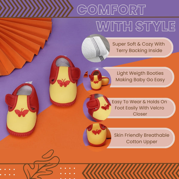 6 To 12 Months Baby Girls & Baby Boys Soft Cotton Cute Butterfly Booties (Yellow,Red)-BT4442