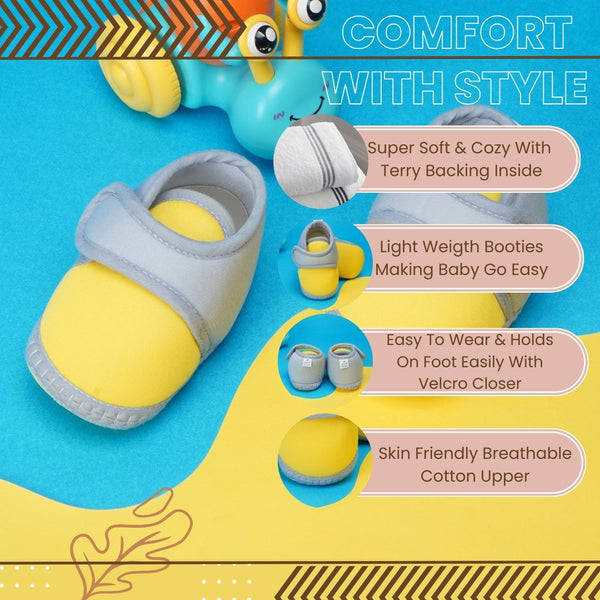 6 To 12 Months Baby Boys & Baby Girls Cute Soft Cotton Pre-Walker Sports Booties (Yellow,Grey)-BT4439