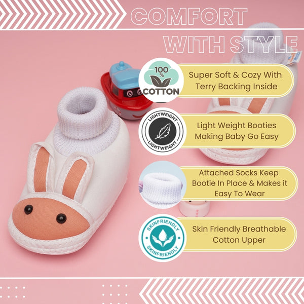 6 To 12 Months Baby Boys & Baby Girls Cute Soft Cotton Pre-Walker Rabbit Face Booties (Light Pink)-BT4734