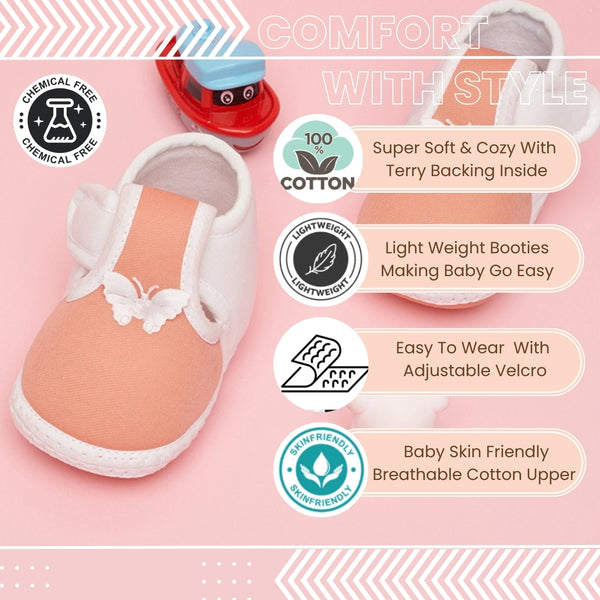 6 To 12 Months Baby Girls & Baby Boys Soft Cotton Cute Butterfly Booties (Light Pink)-BT4730