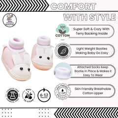 6 To 12 Months Baby Boys & Girls Cute Soft Cotton Pre-Walker Rabbit Face Booties (Pink)-SK178