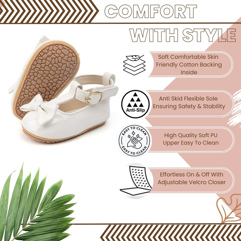 6 To 12 Months Newborn Baby Girls Belly Shoe Anti-Slip Sandal Booties (White)-BT4540
