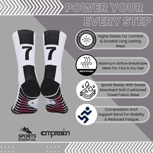 11 To 18 Years Football Socks for Boys and Girls,Mid-Calf/Crew Socks,Soccer Socks,Sports Socks White,Black-S2015