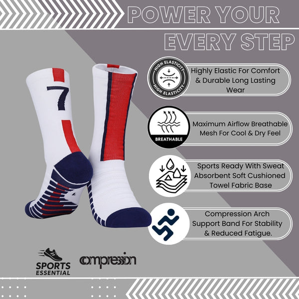 11 To 18 Years Football Socks for Boys and Girls,Mid-Calf/Crew Socks,Soccer Socks,Sports Socks White,Red-S2016