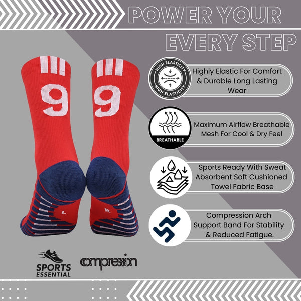 11 To 18 Years Football Socks for Boys and Girls,Mid-Calf/Crew Socks,Soccer Socks,Sports Socks Red,Blue-S2018