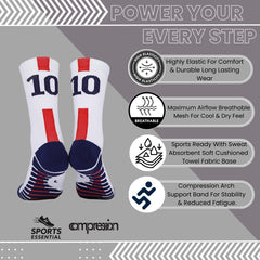 11 To 18 Years Football Socks for Boys and Girls,Mid-Calf/Crew Socks,Soccer Socks,Sports Socks White,Red-S2020