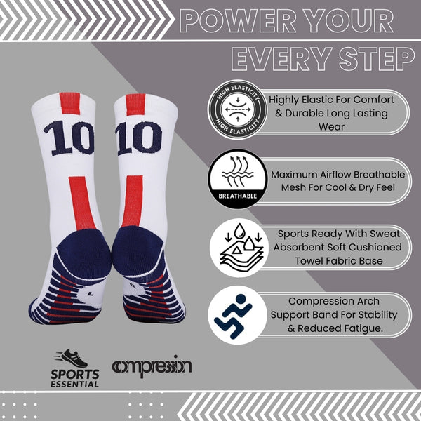 11 To 18 Years Football Socks for Boys and Girls,Mid-Calf/Crew Socks,Soccer Socks,Sports Socks White,Red-S2020