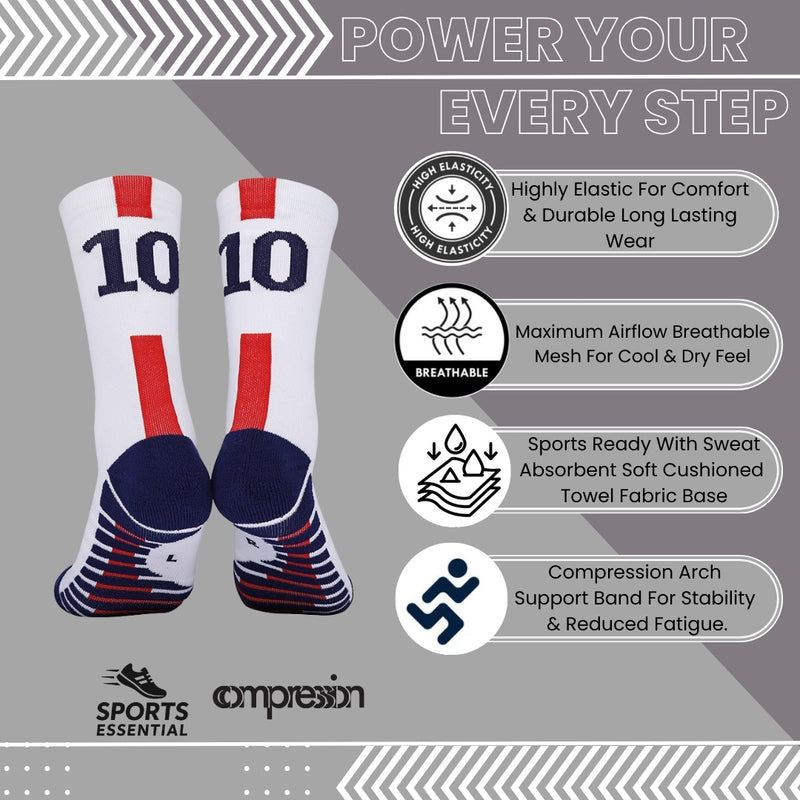 11 To 18 Years Football Socks for Boys and Girls,Mid-Calf/Crew Socks,Soccer Socks,Sports Socks White,Red-S2020