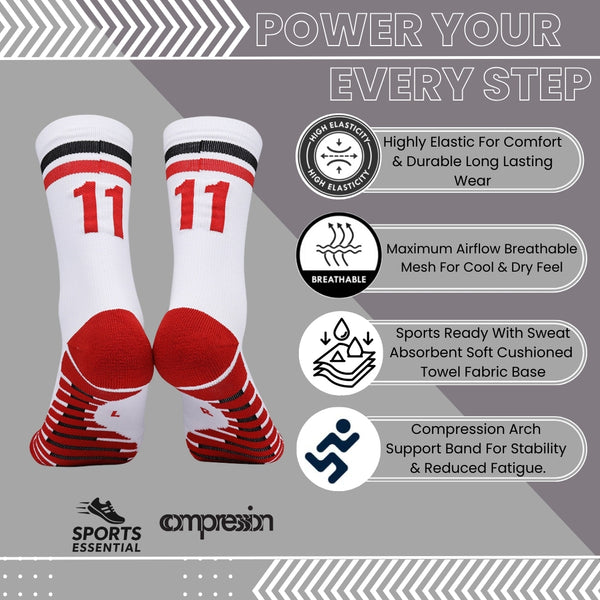 11 To 18 Years Football Socks for Boys and Girls,Mid-Calf/Crew Socks,Soccer Socks,Sports Socks White,Red-S2021