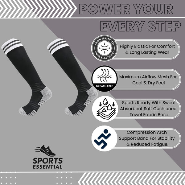 11 To 18 Years Football Socks for Boys and Girls,Knee Length Stockings,Calf Length SocksFootball Stocking,Soccer Socks,Sports Socks Black,White-S2024