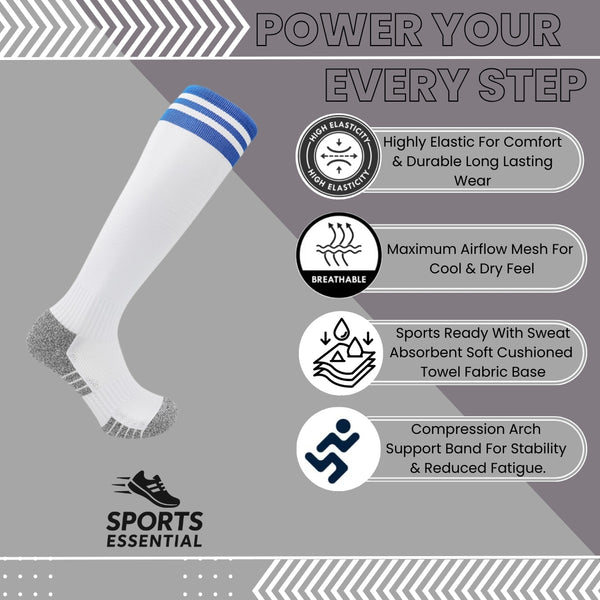 11 To 18 Years Football Socks for Boys and Girls,Knee Length Stockings,Calf Length SocksFootball Stocking,Soccer Socks,Sports Socks White,Blue-S2029
