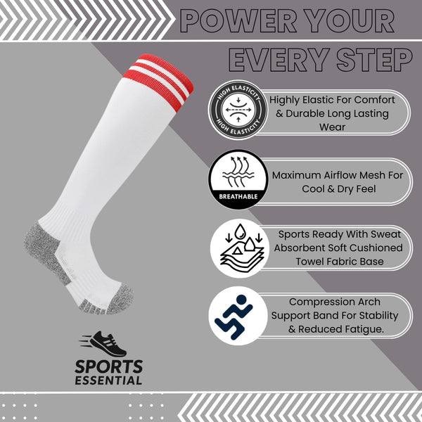 11 To 18 Years Football Socks for Boys and Girls,Knee Length Stockings,Calf Length SocksFootball Stocking,Soccer Socks,Sports Socks White,Red-S2030