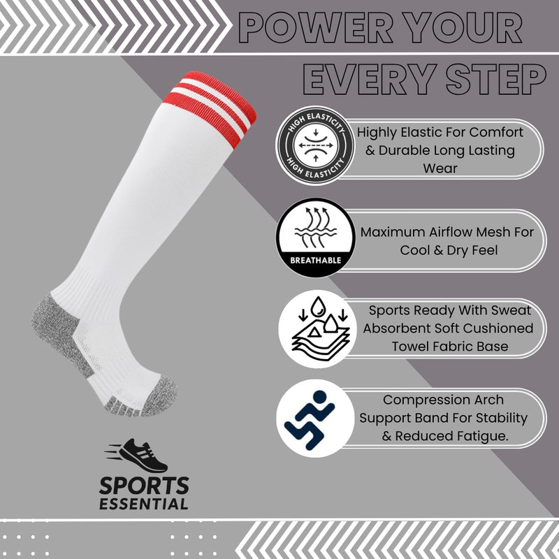 11 To 18 Years Football Socks for Boys and Girls,Knee Length Stockings,Calf Length SocksFootball Stocking,Soccer Socks,Sports Socks White,Red-S2030