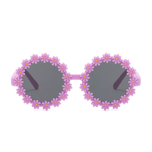 Girls Stylish Floral Design Round Shape Ploarized UV Protection Sunglasses For 3 to 8 Years (Purple)